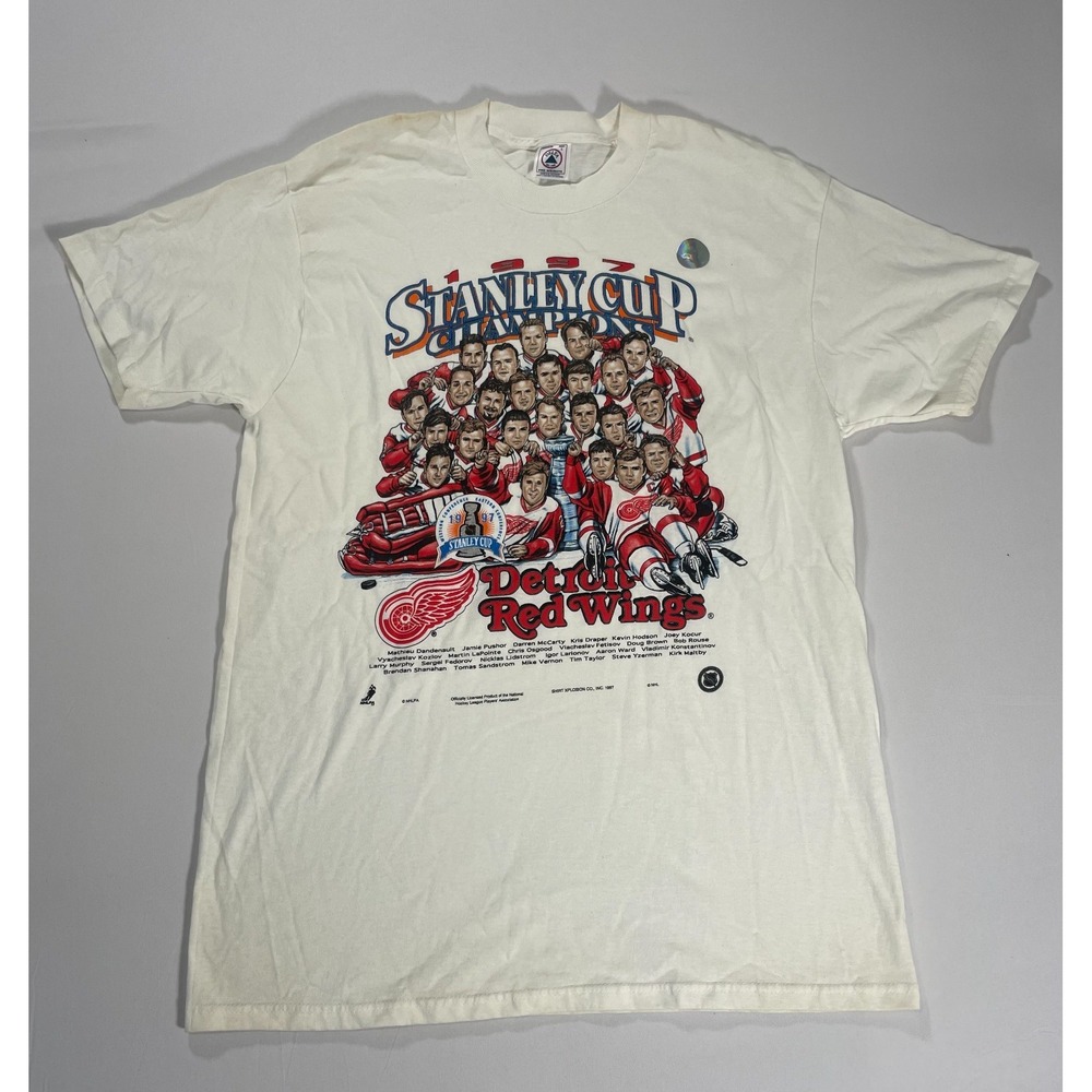Vintage 1997 Detroit Red Wings Stanley Cup Champions Caricature T-Shirt Sz L
